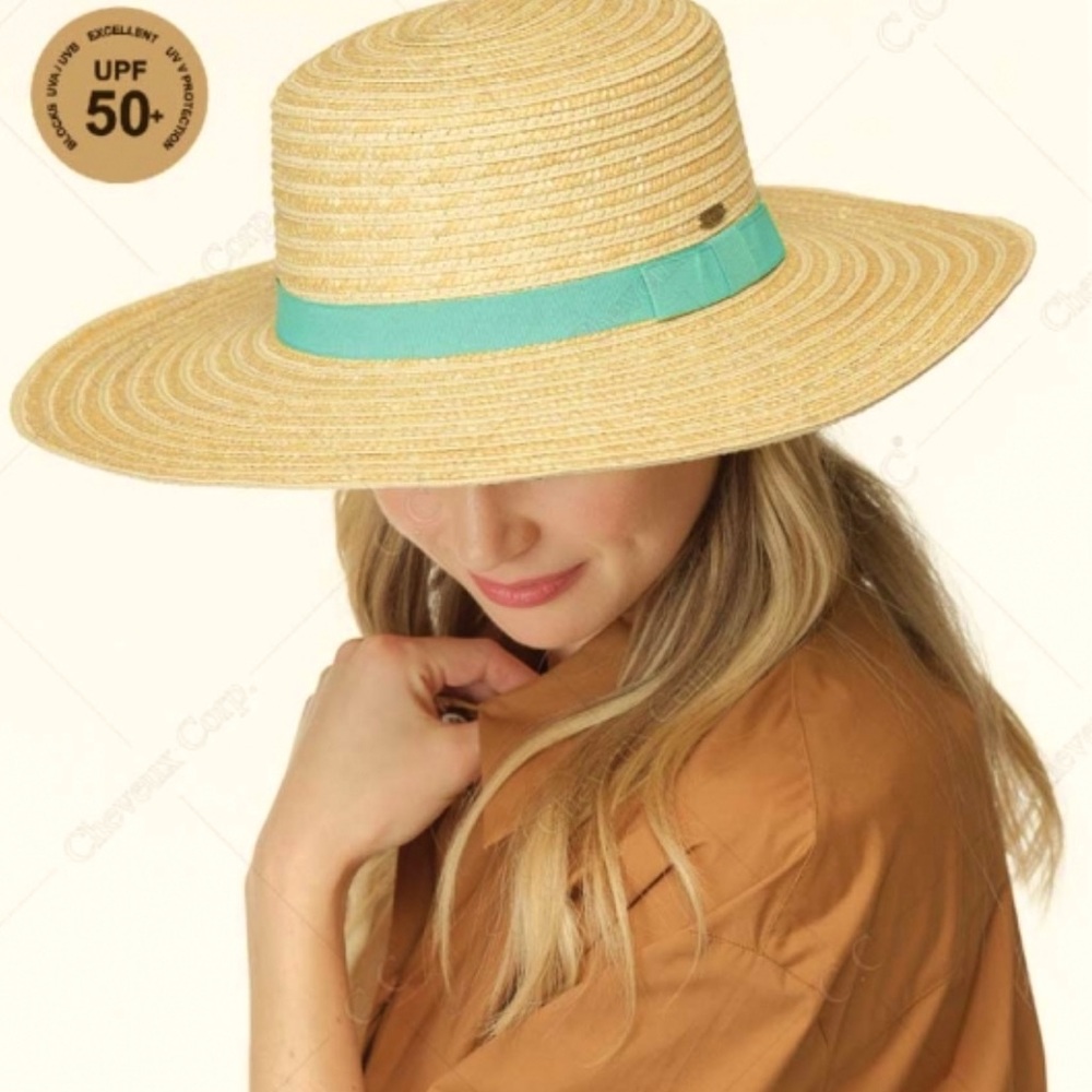 👒🎉 Illuma Hat Shop/Sun Hats/C.C Paper Straw Boater Sun Hat Color Band Mint